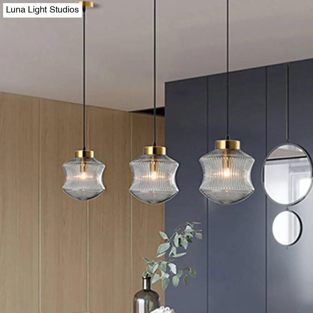 Contemporary Lantern Pendant Light with Prismatic Glass - Amber/Smoke Gray, Gold Finish