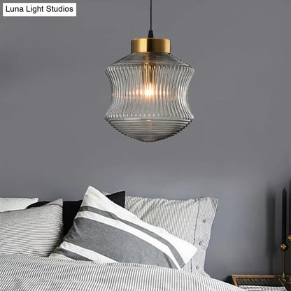 Contemporary Lantern Pendant Light with Prismatic Glass - Amber/Smoke Gray, Gold Finish