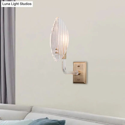 Aplique de pared DecorBites™ de cristal texturizado con diseño de hoja contemporáneo y placa posterior de latón - 1/2 luces para sala de estar