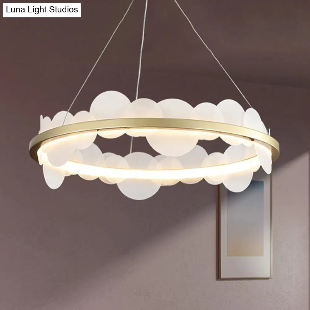Lámpara colgante de araña LED contemporánea de acrílico en luz blanca/cálida - Diseño con anillo dorado - Diámetro de 23,5"/31,5"