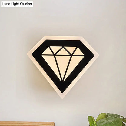 Lámpara de pared de noche DecorBites™ contemporánea con LED acrílico en forma de diamante, luz cálida/blanca - Aplique de pared blanco/negro