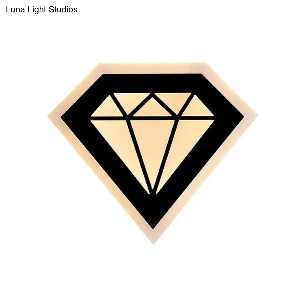 Lámpara de pared de noche DecorBites™ contemporánea con LED acrílico en forma de diamante, luz cálida/blanca - Aplique de pared blanco/negro