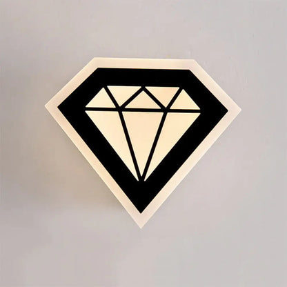 Lámpara de pared de noche DecorBites™ contemporánea con LED acrílico en forma de diamante, luz cálida/blanca - Aplique de pared blanco/negro