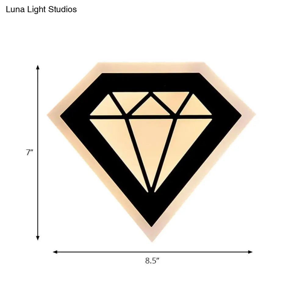 Lámpara de pared de noche DecorBites™ contemporánea con LED acrílico en forma de diamante, luz cálida/blanca - Aplique de pared blanco/negro