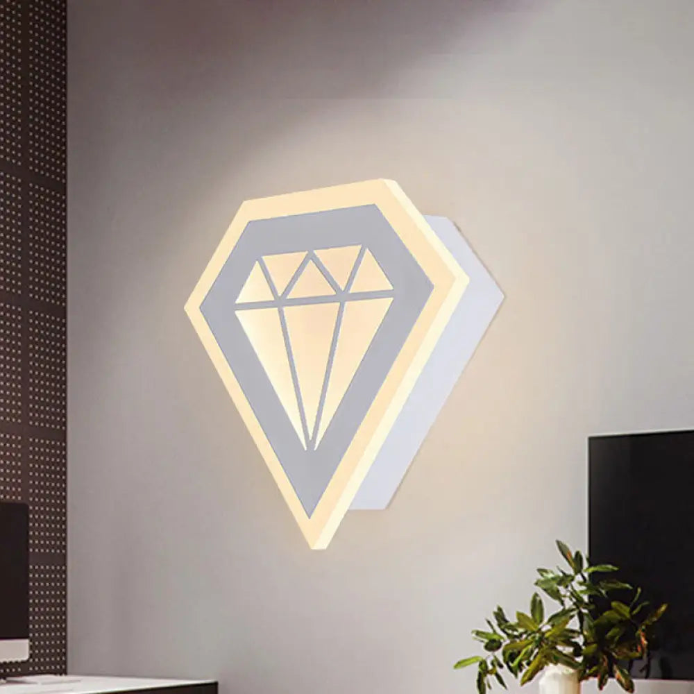 Lámpara de pared de noche DecorBites™ contemporánea con LED acrílico en forma de diamante, luz cálida/blanca - Aplique de pared blanco/negro