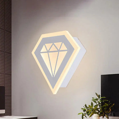 Lámpara de pared de noche DecorBites™ contemporánea con LED acrílico en forma de diamante, luz cálida/blanca - Aplique de pared blanco/negro