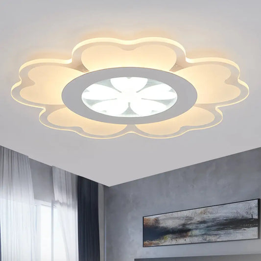 DecorBites™ DecorBites™ Contemporary LED Acrylic Flush Mount Lamp - White Floral Flush Light Fixture for Living Room