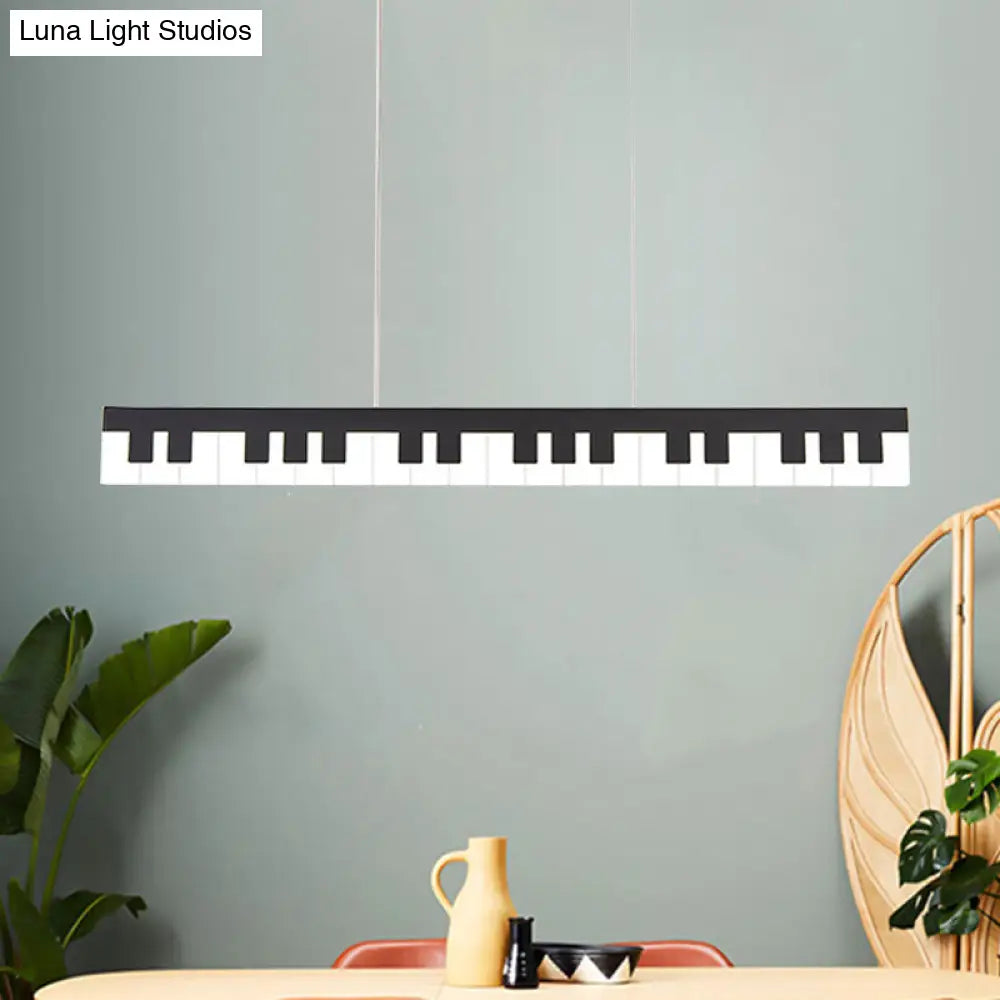 Contemporary LED Acrylic Pendant Ceiling Light in White/Black Piano Key Shape - 3 Light Options