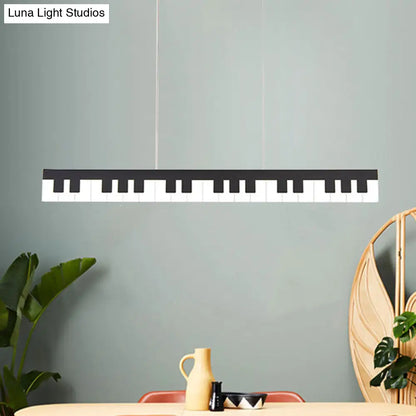 Contemporary LED Acrylic Pendant Ceiling Light in White/Black Piano Key Shape - 3 Light Options