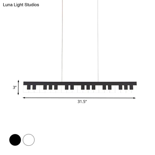 Contemporary LED Acrylic Pendant Ceiling Light in White/Black Piano Key Shape - 3 Light Options