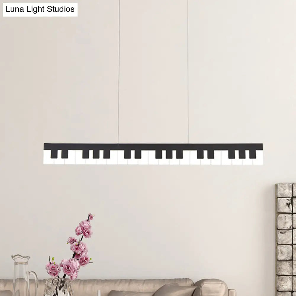 Contemporary LED Acrylic Pendant Ceiling Light in White/Black Piano Key Shape - 3 Light Options