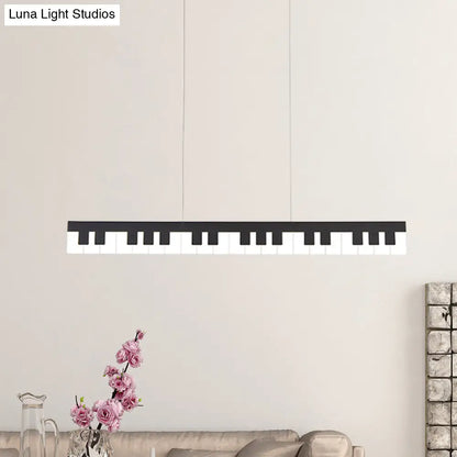 Contemporary LED Acrylic Pendant Ceiling Light in White/Black Piano Key Shape - 3 Light Options