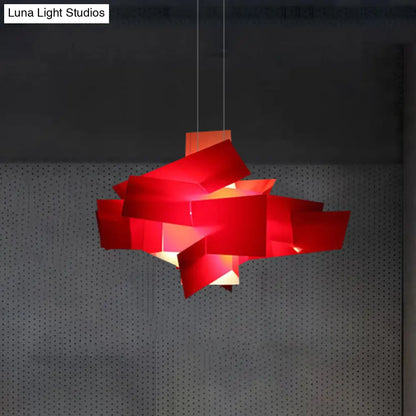 Contemporary LED Acrylic Suspension Light - White/Red Irregular Pendant for Dining Table