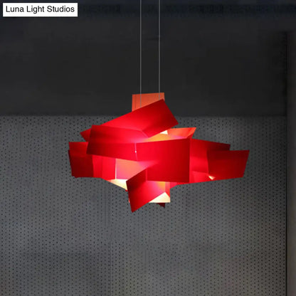 Contemporary LED Acrylic Suspension Light - White/Red Irregular Pendant for Dining Table