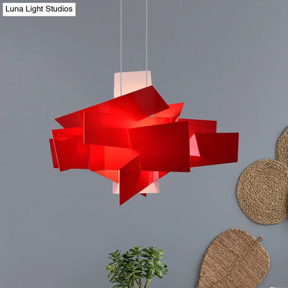 Contemporary LED Acrylic Suspension Light - White/Red Irregular Pendant for Dining Table