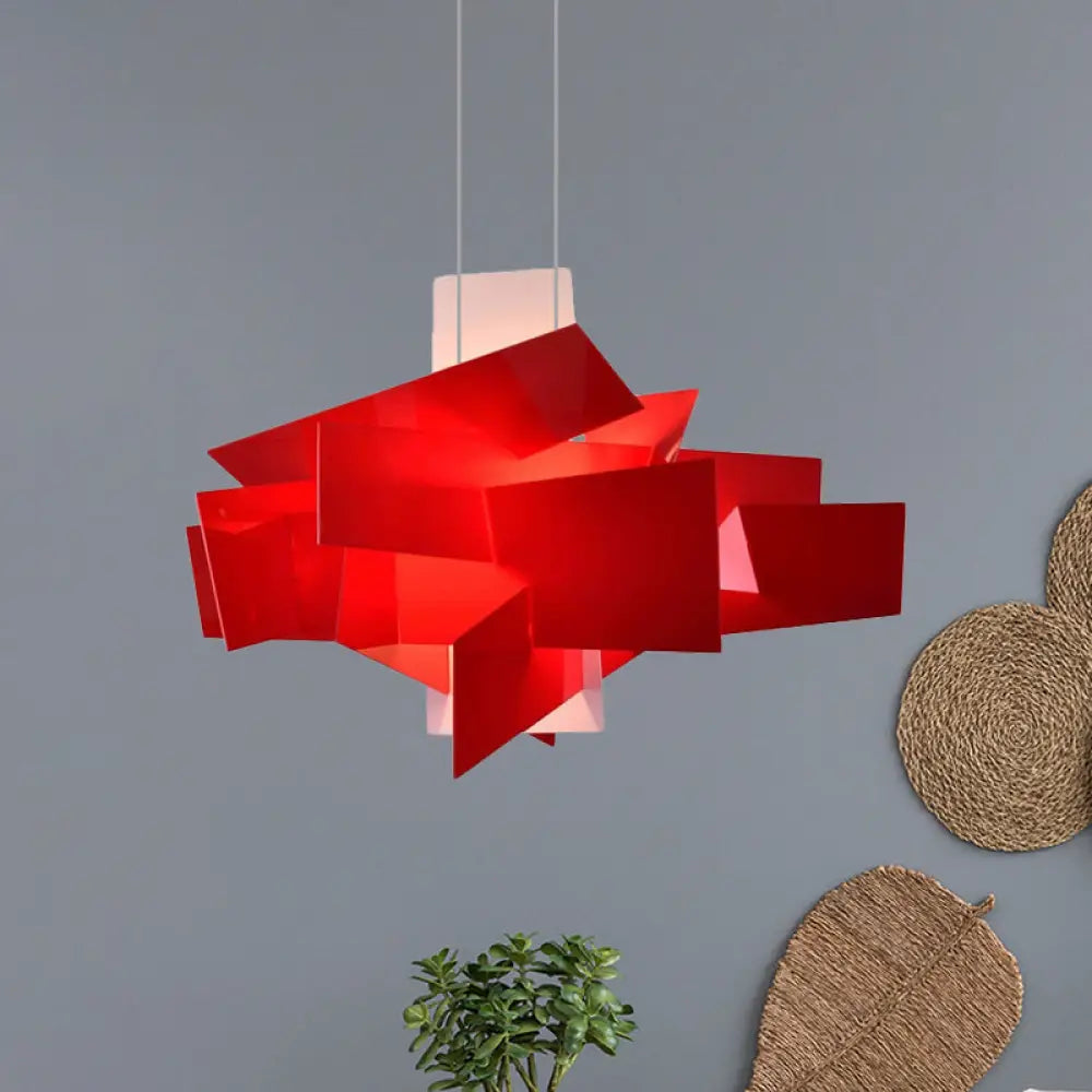 Contemporary LED Acrylic Suspension Light - White/Red Irregular Pendant for Dining Table