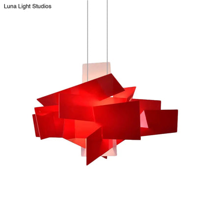 Contemporary LED Acrylic Suspension Light - White/Red Irregular Pendant for Dining Table