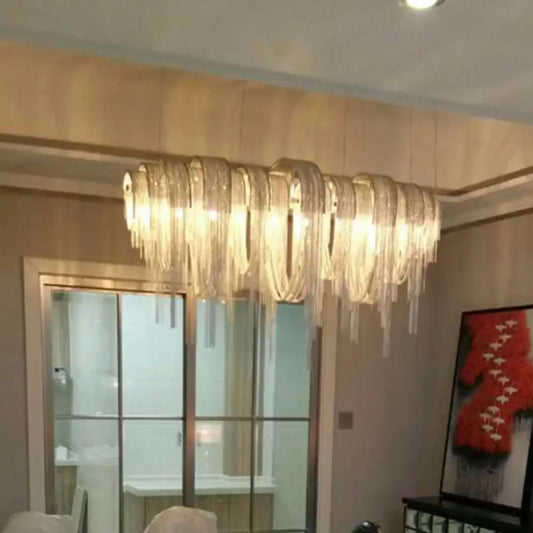 Lámpara colgante contemporánea de aluminio con forma de malla metálica y LED para sala de estar