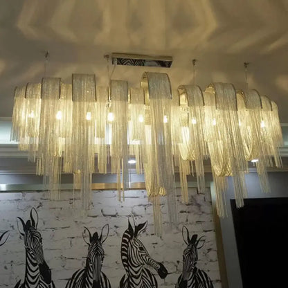 Contemporary LED Aluminum Chainmail Chandelier Pendant Light for Living Room