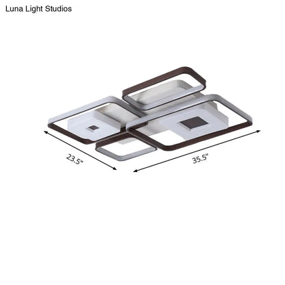 Lámpara de techo LED contemporánea DecorBites™ de aluminio para dormitorio - Marco cuadrado/rectangular, color café, luz blanca (16"/19.5"/35.5" de ancho)