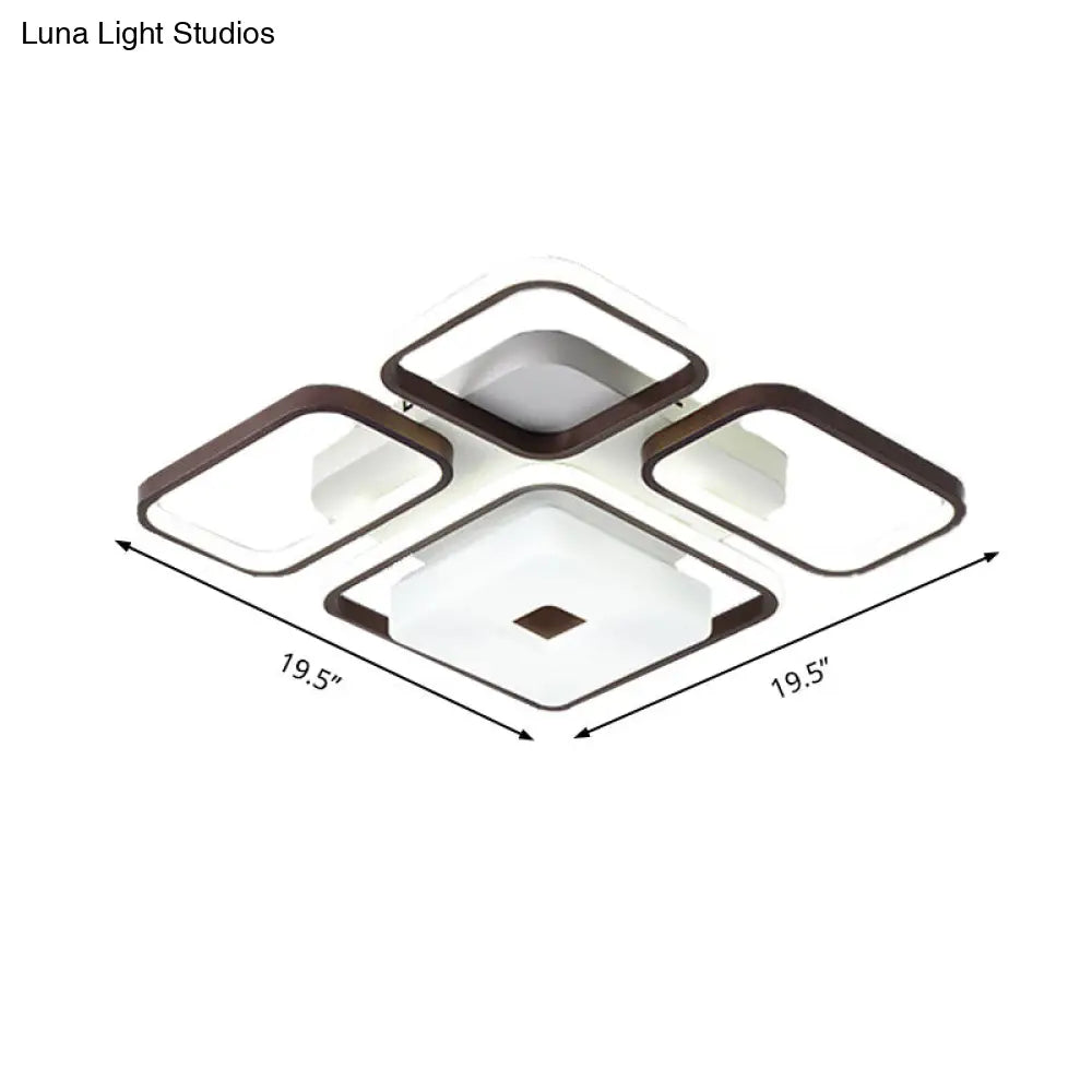 Lámpara de techo LED contemporánea DecorBites™ de aluminio para dormitorio - Marco cuadrado/rectangular, color café, luz blanca (16"/19.5"/35.5" de ancho)