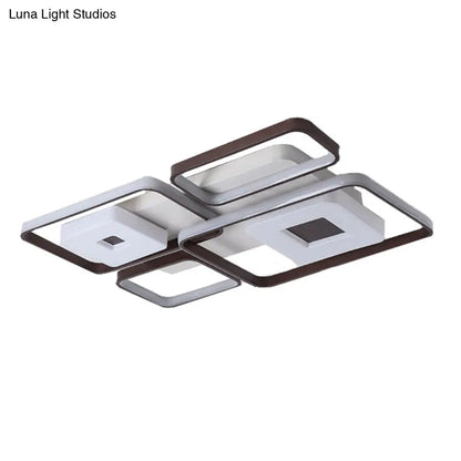 Lámpara de techo LED contemporánea DecorBites™ de aluminio para dormitorio - Marco cuadrado/rectangular, color café, luz blanca (16"/19.5"/35.5" de ancho)