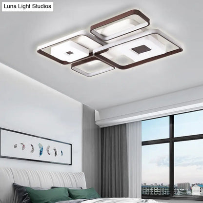 Lámpara de techo LED contemporánea DecorBites™ de aluminio para dormitorio - Marco cuadrado/rectangular, color café, luz blanca (16"/19.5"/35.5" de ancho)