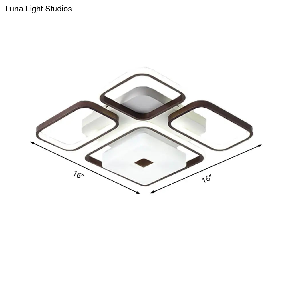 Lámpara de techo LED contemporánea DecorBites™ de aluminio para dormitorio - Marco cuadrado/rectangular, color café, luz blanca (16"/19.5"/35.5" de ancho)