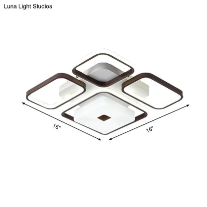Lámpara de techo LED contemporánea DecorBites™ de aluminio para dormitorio - Marco cuadrado/rectangular, color café, luz blanca (16"/19.5"/35.5" de ancho)