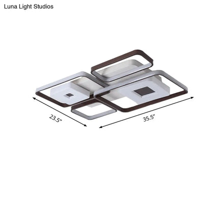 Lámpara de techo LED contemporánea DecorBites™ de aluminio para dormitorio - Marco cuadrado/rectangular, color café, luz blanca (16"/19.5"/35.5" de ancho)