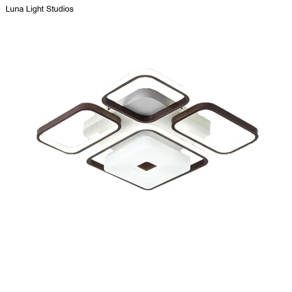 Lámpara de techo LED contemporánea DecorBites™ de aluminio para dormitorio - Marco cuadrado/rectangular, color café, luz blanca (16"/19.5"/35.5" de ancho)