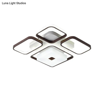 Lámpara de techo LED contemporánea DecorBites™ de aluminio para dormitorio - Marco cuadrado/rectangular, color café, luz blanca (16"/19.5"/35.5" de ancho)