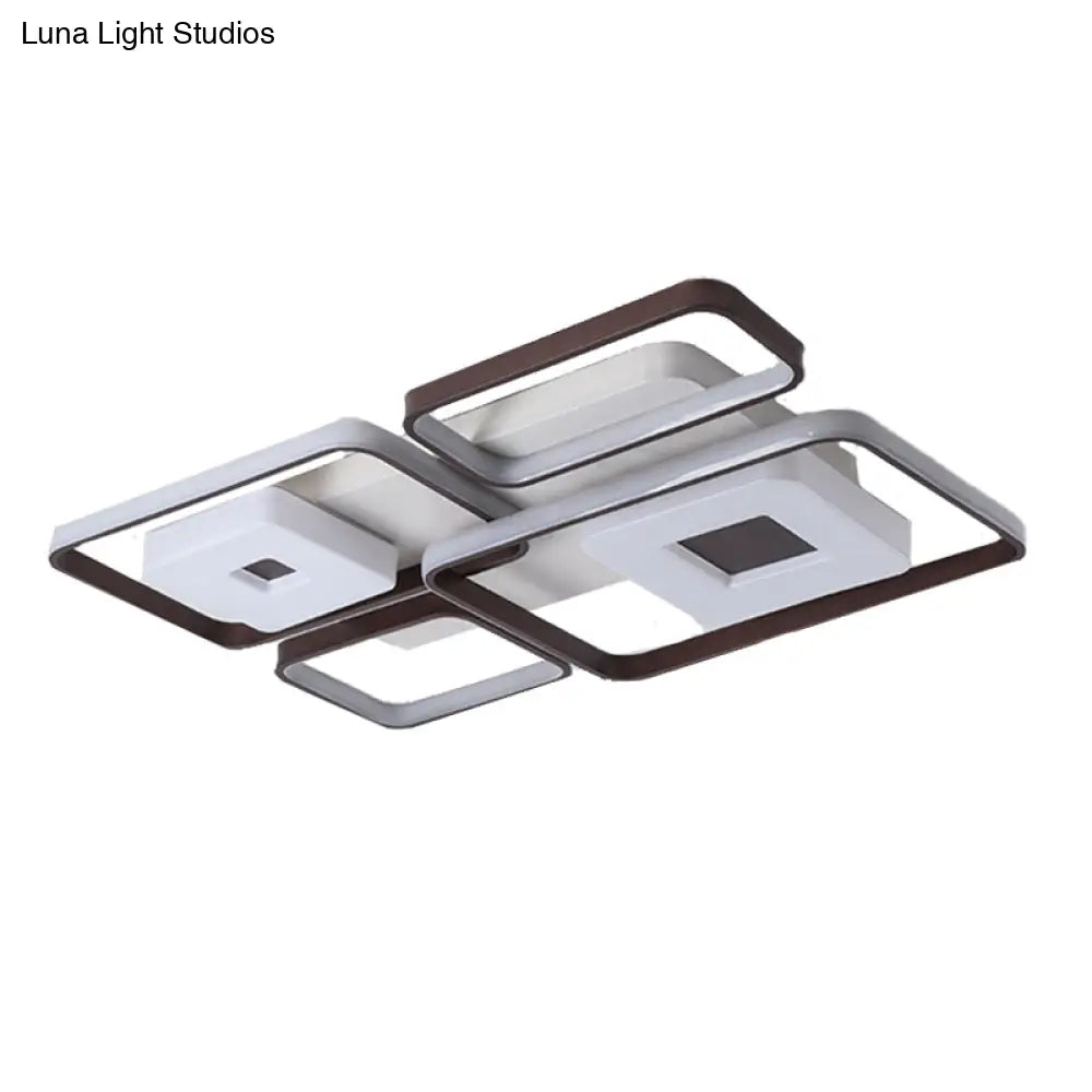 Lámpara de techo LED contemporánea DecorBites™ de aluminio para dormitorio - Marco cuadrado/rectangular, color café, luz blanca (16"/19.5"/35.5" de ancho)