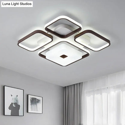 Lámpara de techo LED contemporánea DecorBites™ de aluminio para dormitorio - Marco cuadrado/rectangular, color café, luz blanca (16"/19.5"/35.5" de ancho)