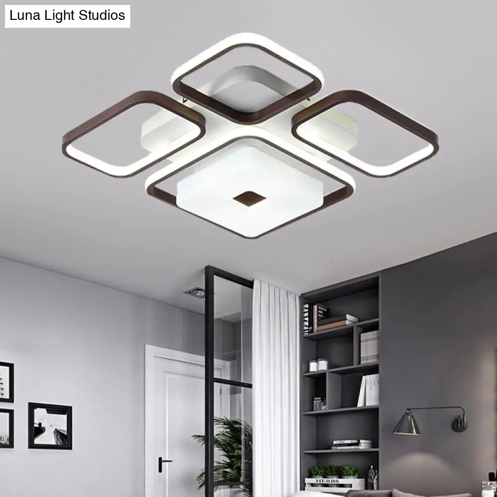 Lámpara de techo LED contemporánea DecorBites™ de aluminio para dormitorio - Marco cuadrado/rectangular, color café, luz blanca (16"/19.5"/35.5" de ancho)