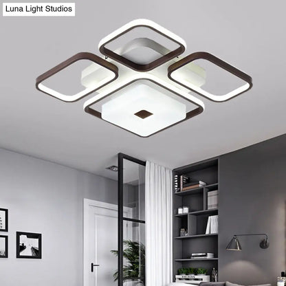 Lámpara de techo LED contemporánea DecorBites™ de aluminio para dormitorio - Marco cuadrado/rectangular, color café, luz blanca (16"/19.5"/35.5" de ancho)