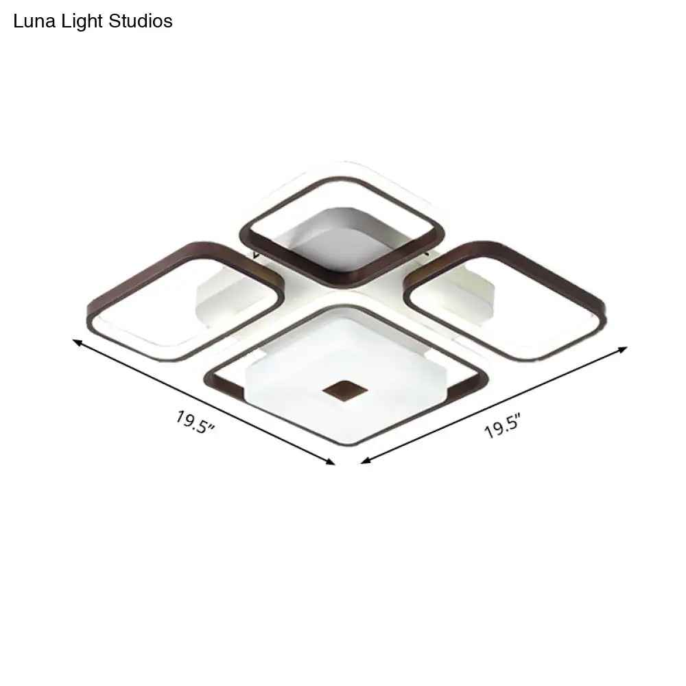 Lámpara de techo LED contemporánea DecorBites™ de aluminio para dormitorio - Marco cuadrado/rectangular, color café, luz blanca (16"/19.5"/35.5" de ancho)