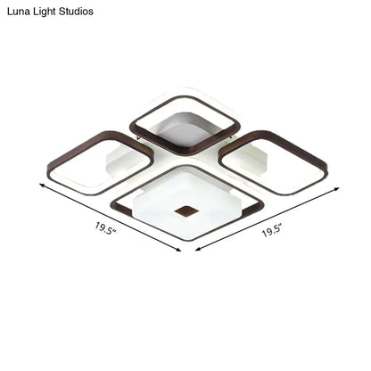 Lámpara de techo LED contemporánea DecorBites™ de aluminio para dormitorio - Marco cuadrado/rectangular, color café, luz blanca (16"/19.5"/35.5" de ancho)