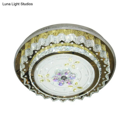 DecorBites™ DecorBites™ Contemporary LED Bedroom Ceiling Fixture - Crystal Blocks Round Flush Mount in Stainless-Steel