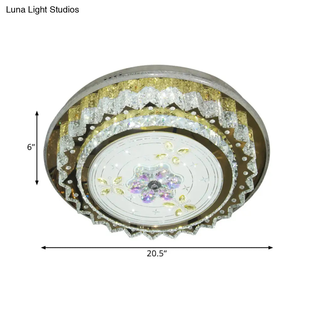 DecorBites™ DecorBites™ Contemporary LED Bedroom Ceiling Fixture - Crystal Blocks Round Flush Mount in Stainless-Steel