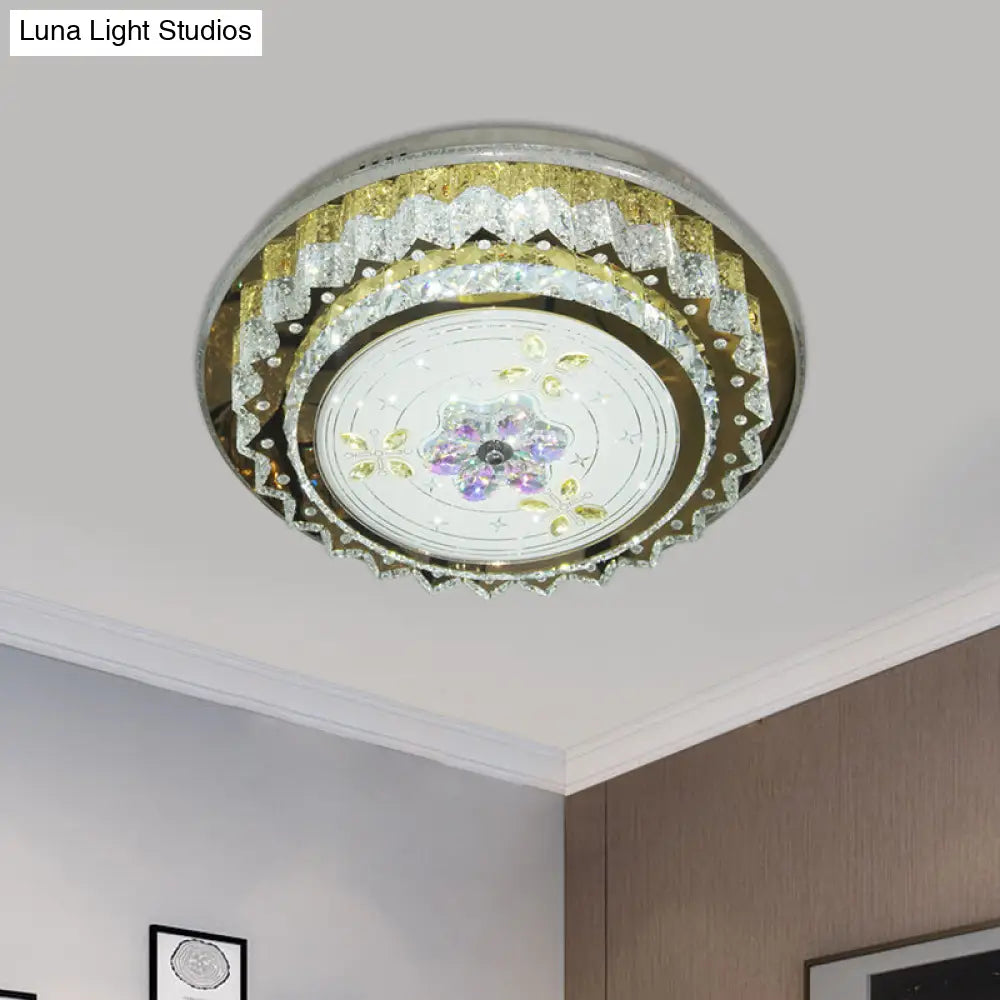 DecorBites™ DecorBites™ Contemporary LED Bedroom Ceiling Fixture - Crystal Blocks Round Flush Mount in Stainless-Steel