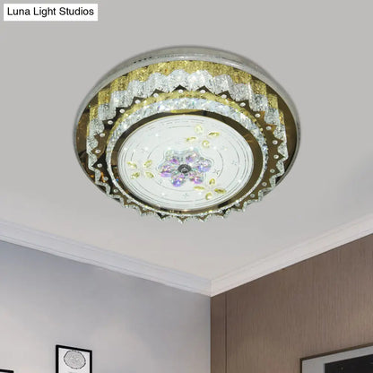 DecorBites™ DecorBites™ Contemporary LED Bedroom Ceiling Fixture - Crystal Blocks Round Flush Mount in Stainless-Steel