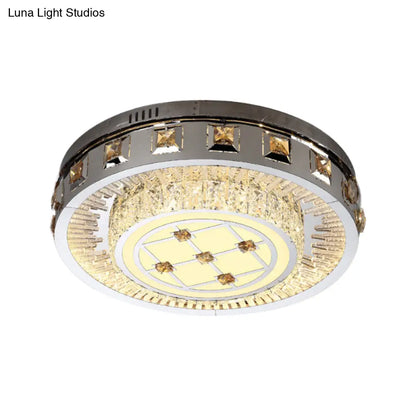 DecorBites™ DecorBites™ Contemporary LED Bedroom Lighting Fixture - Stainless Steel Flush Mount with Circular Crystal Blocks