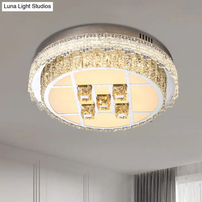 DecorBites™ DecorBites™ Contemporary LED Bedroom Lighting Fixture - Stainless Steel Flush Mount with Circular Crystal Blocks