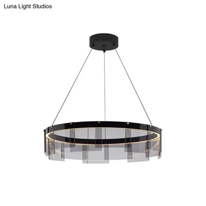 Contemporary LED Black Glass Panel Pendant Light Fixture with White/Warm Lighting – Ceiling Suspension Lamp