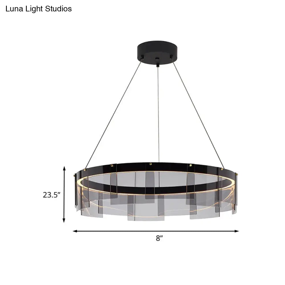 Contemporary LED Black Glass Panel Pendant Light Fixture with White/Warm Lighting – Ceiling Suspension Lamp