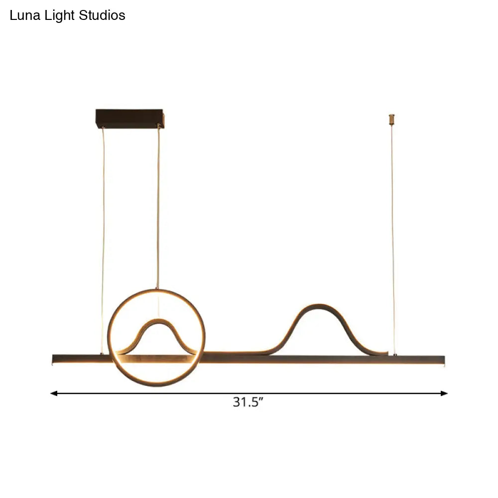 DecorBites™ Contemporary LED Black Suspended Island Lamp with Curvy Line and Ring Metallic Design