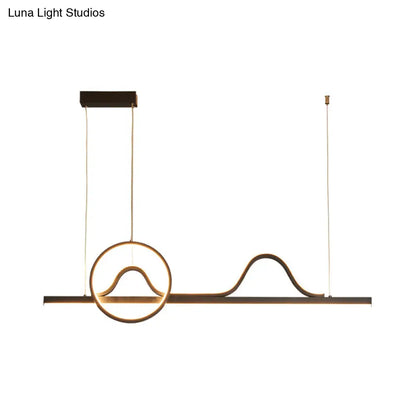 DecorBites™ Contemporary LED Black Suspended Island Lamp with Curvy Line and Ring Metallic Design