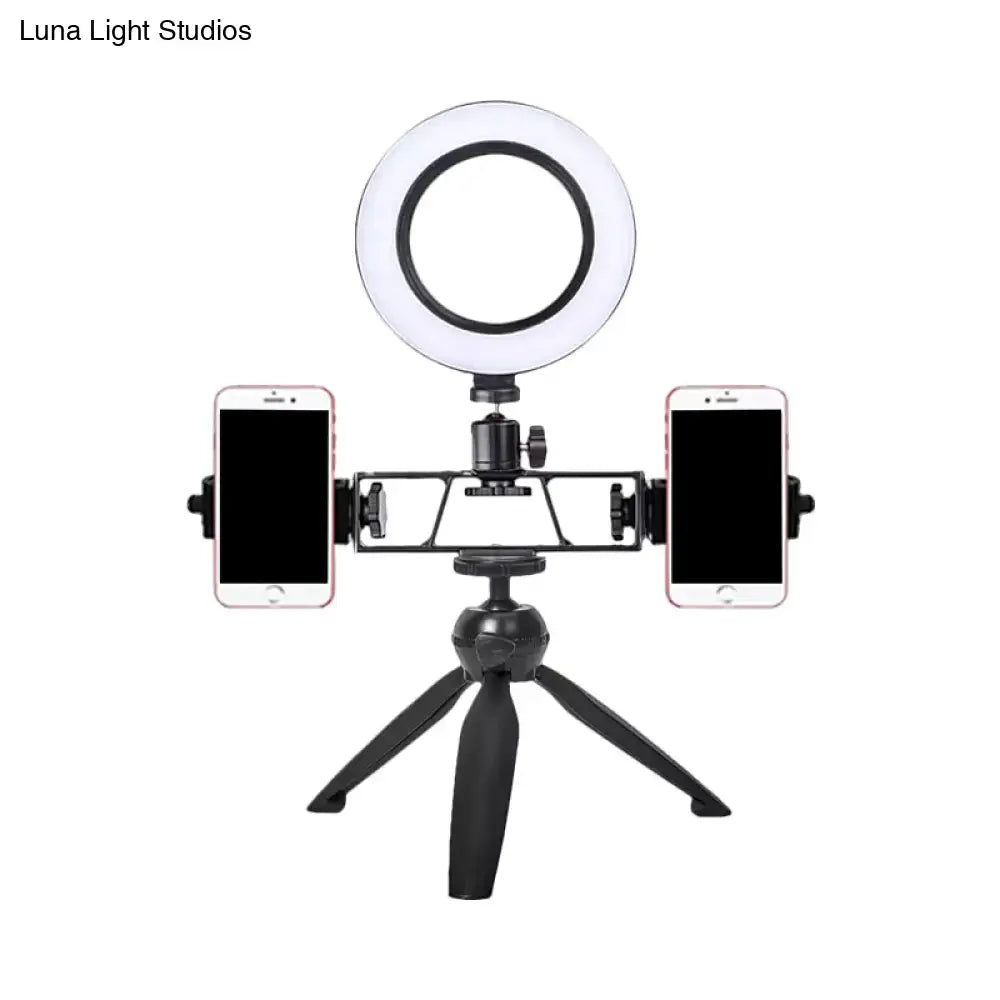 Contemporary led black tripod design ring light with two smartphone holders for bedroom studio 220v-240v 110v-120v use