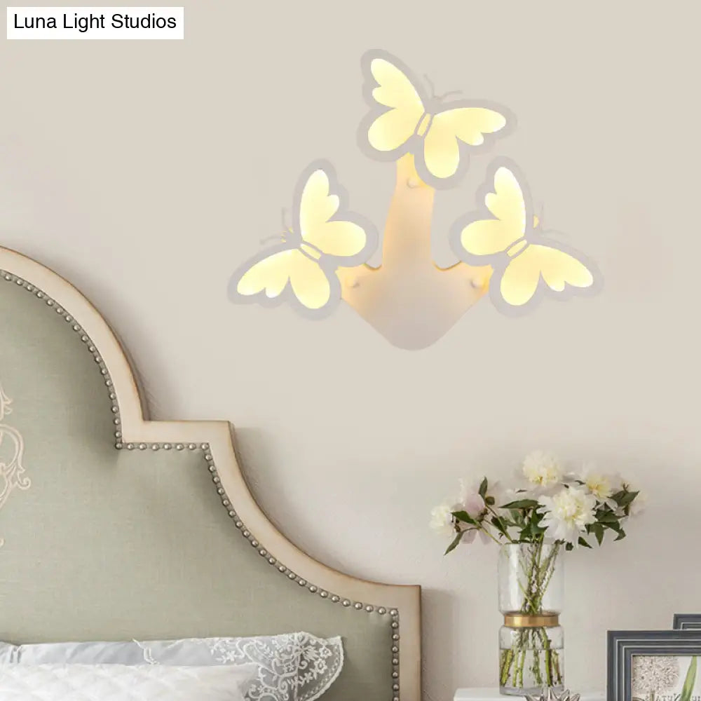 DecorBites™ Contemporary LED Butterfly Wall Mounted Night Lamp - Modern 1/3 Lights Sconce, White Acrylic, White/Natural Light